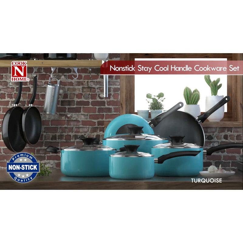 15-Piece Black Nonstick Aluminum Cookware Set with Glass Lids