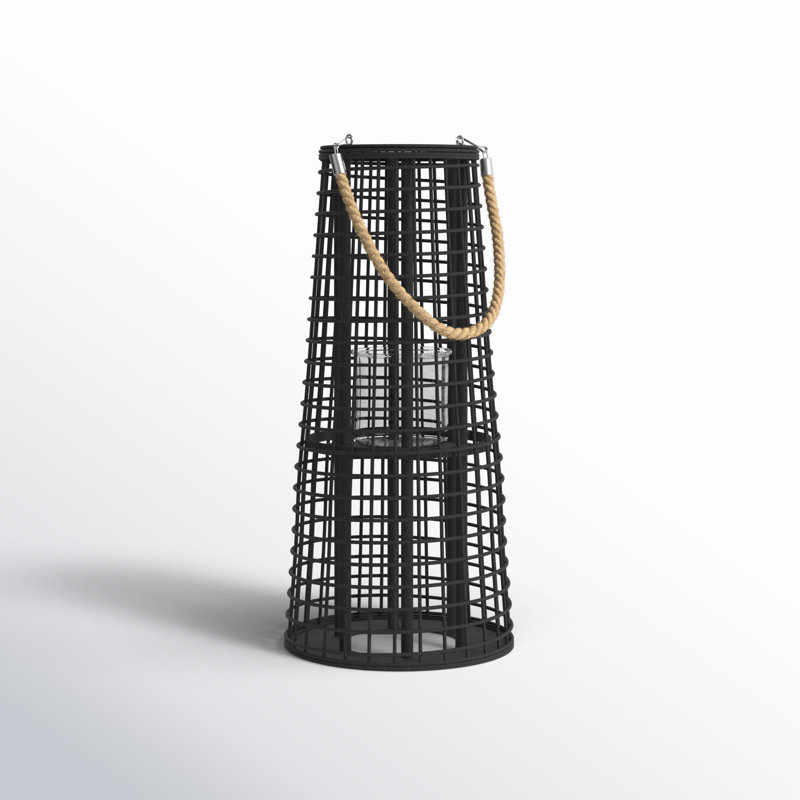 Black Bamboo and Glass Hanging Hurricane Lantern