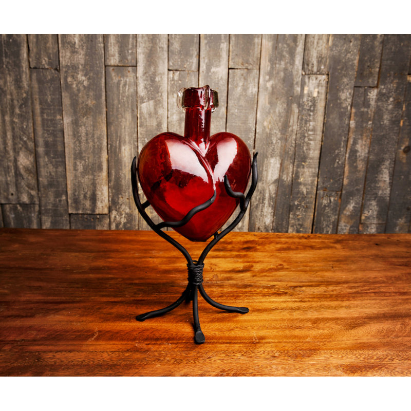 Anjalie Handmade Glass Decorative Bottle, 11" H x 7" W x 4" D, Red