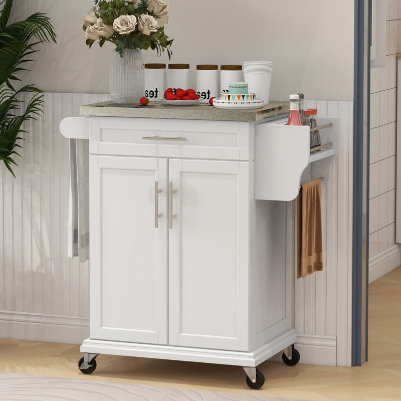 Chariot pour îlot de cuisine blanc crème roulant
