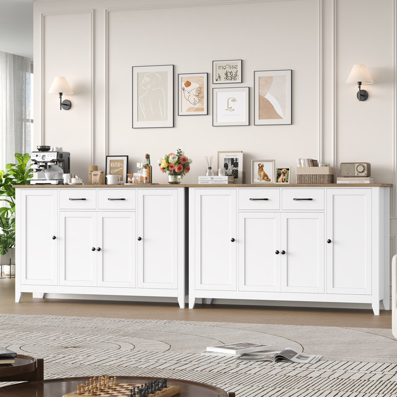 55.1'' Sideboard With 2 Drawers, Adjustable Shelves, White