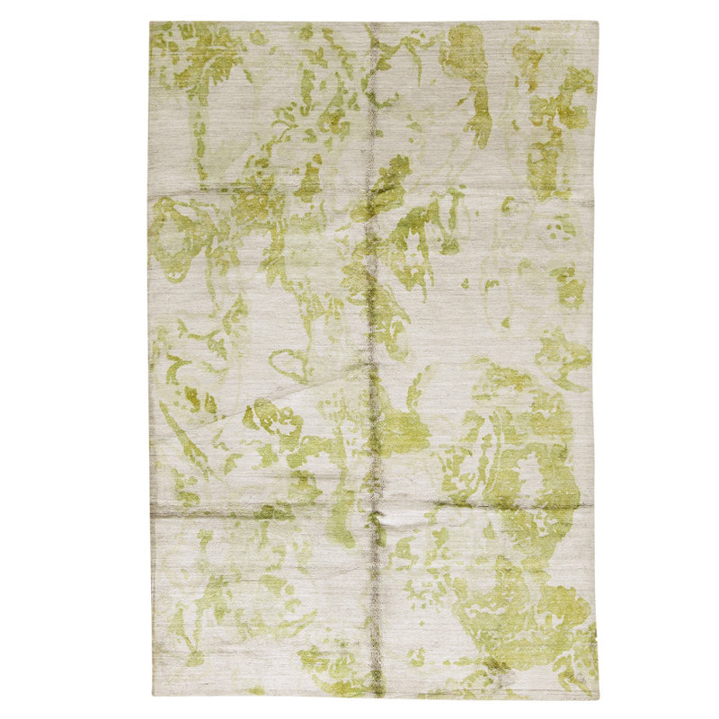 Tapis unique vert / ivoire noué à la main de haute qualité