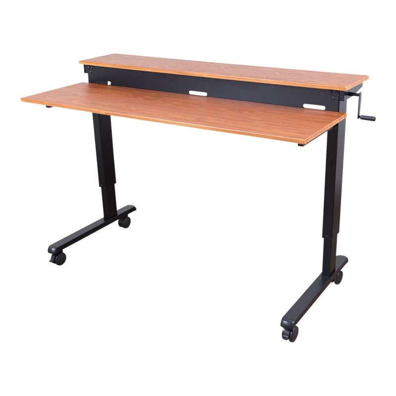 Selinger Adjustable Metal Base Standing Desk, 33.5" H x 59" W x 29.5" D, Teak/Black