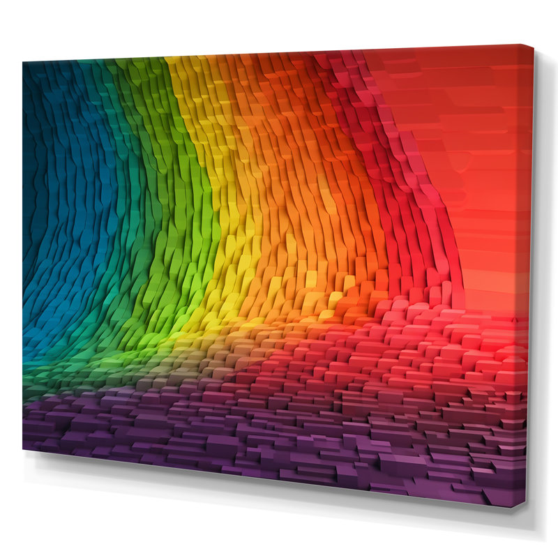 Reproduction sur toile de formes d'ondes représentant un arc-en-ciel abstrait, H 16 po x l 32 po x P 1 po, Toile tendue