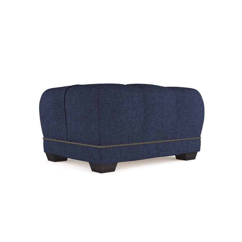 Repose-pieds Hudson, Velours moelleux imprimé bleu, Patiné