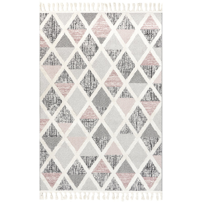 Emlyn Diamond Lattice Tasseled Area Rug, Rectangle 4' x 6'