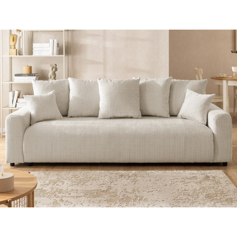 Calma 4 Seater Convertible Chenille Sofa Bed with Storage, Beige