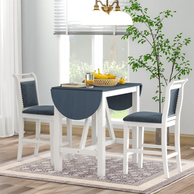 Ensemble de table de salle à manger à hauteur de comptoir en bois 3 pièces avec 2 chaises rembourrées pour petite place, blanc et gris
