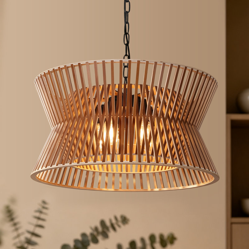 Lustre cylindrique de style campagne moderne à 3 lumières de 18 po avec bois massif Arba pour salle à manger Arba, Café