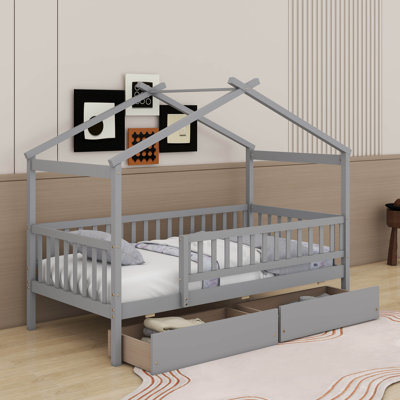 Lit simple en bois avec tiroirs