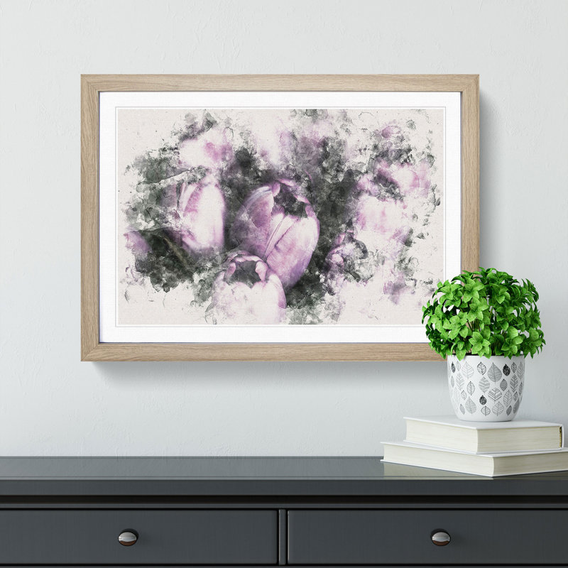 The Purple Tulips - Picture Frame Painting Print, 62cm H x 87cm W x 2cm D, Oak Framed