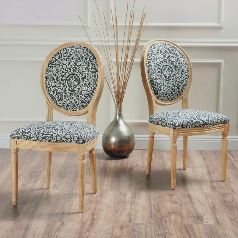 Chaise KD (ensemble de 2), Tissu floral gris, Naturel