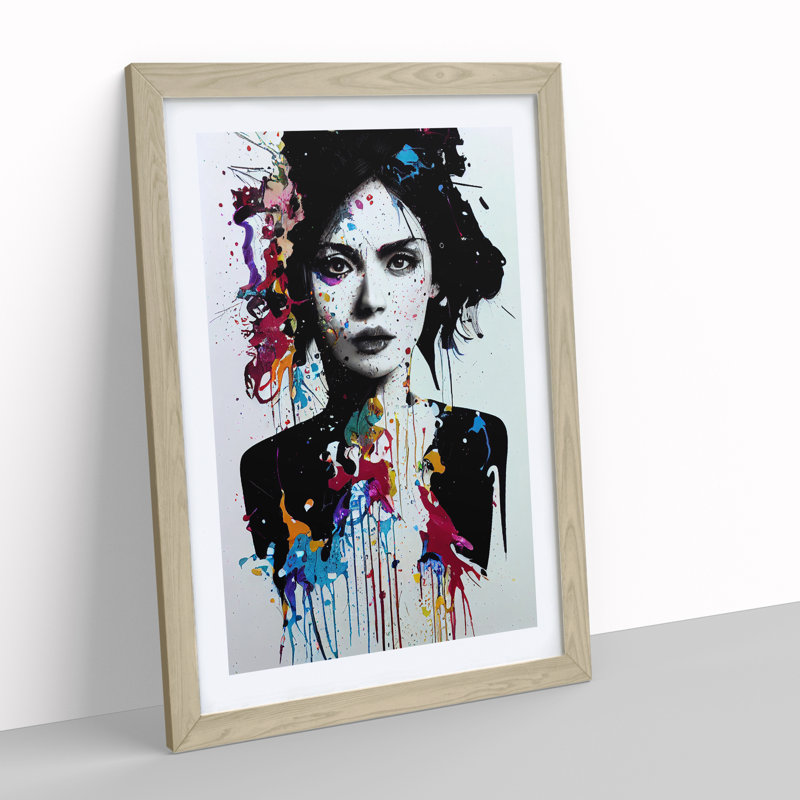 Paint Splashed Woman No.5 - Framed Print, 46cm H x 34cm W x 2cm D, Oak