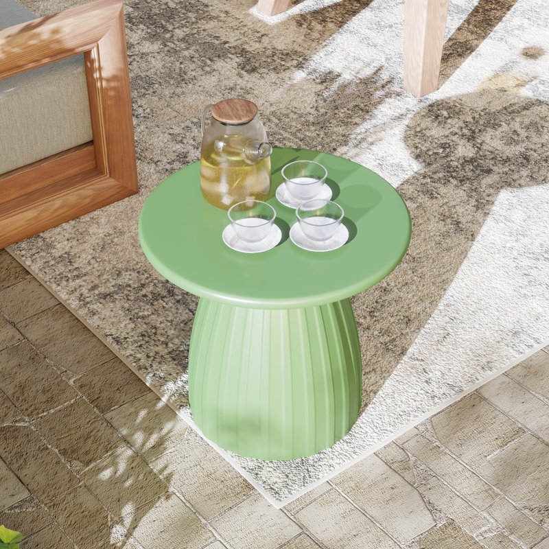 Round Patio Side Table, Metal Steel Outdoor Side Table, Patio Accent End Table, Green