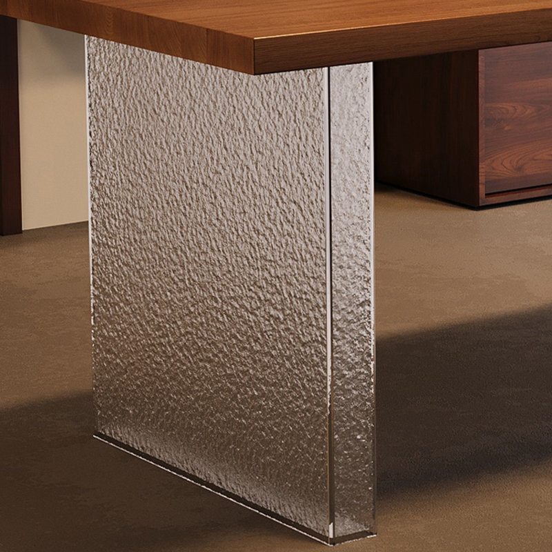 Light-walnut Rectangular Solid Wood + Acrylic Desk, 29.53" H x 62.99" W x 31.5"D