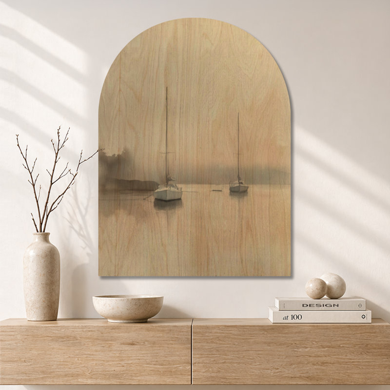 Voile de Misty Harbor - Décoration murale en bois beige à motif nautique arqué, H 40 po x l 30 po, Arche