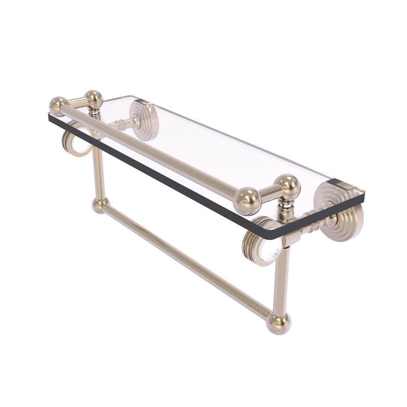 Jarrell Glass Bracket Shelf with Towel Bar, 5.5" H x 16" W x 6.8" D, Antique Pewter