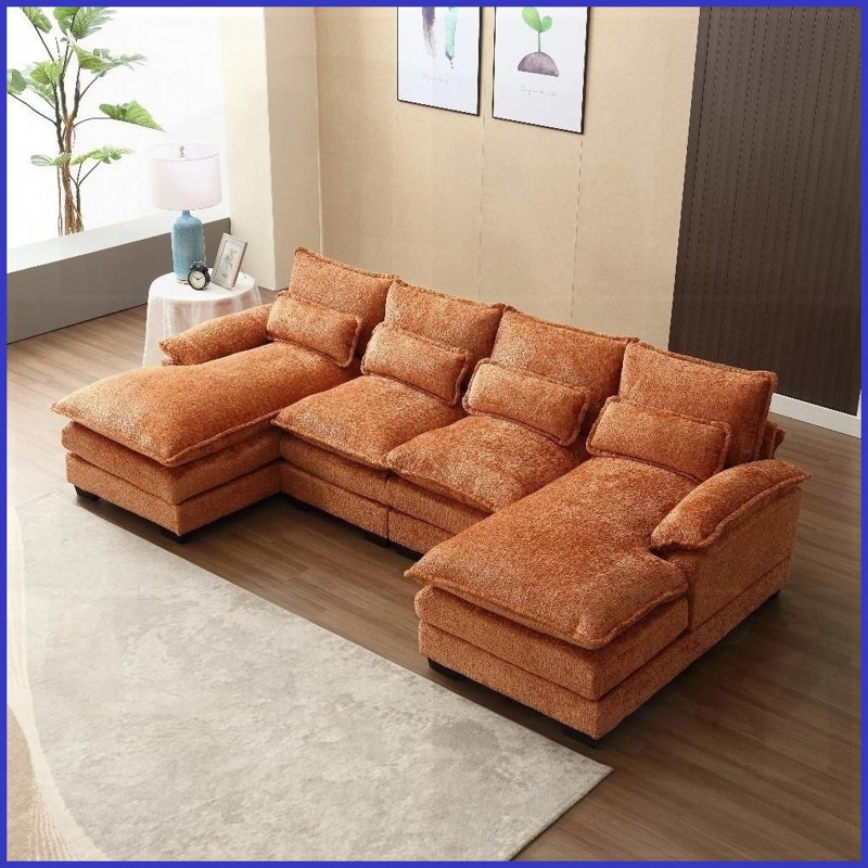 Grand canapé modulaire moderne en U en chenille pour salon - structure durable Confort moelleux