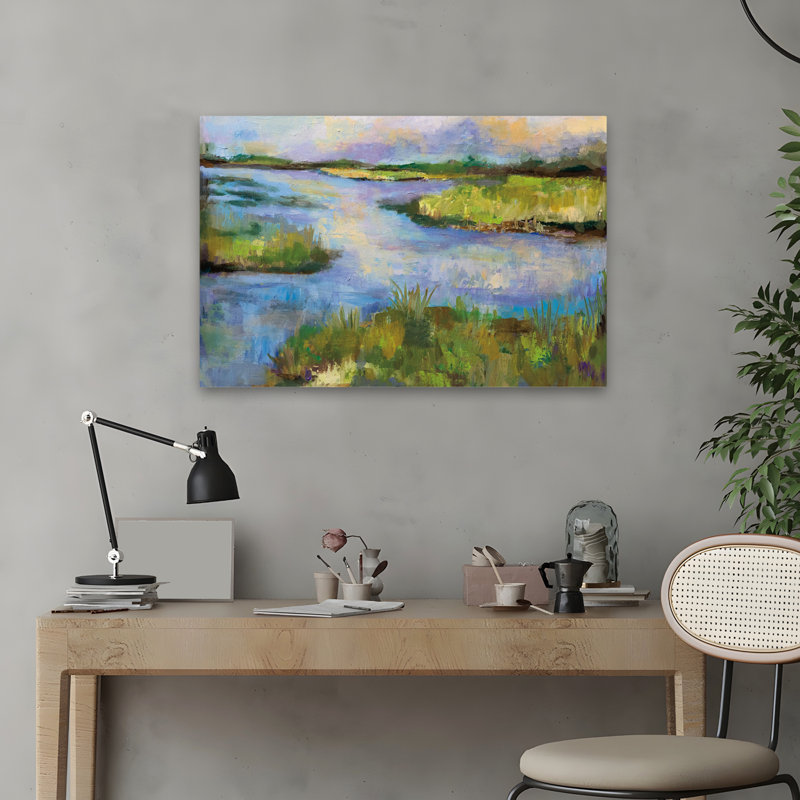 Art du marais bleu et herbe du Connecticut, H 16 po x l 24 po
