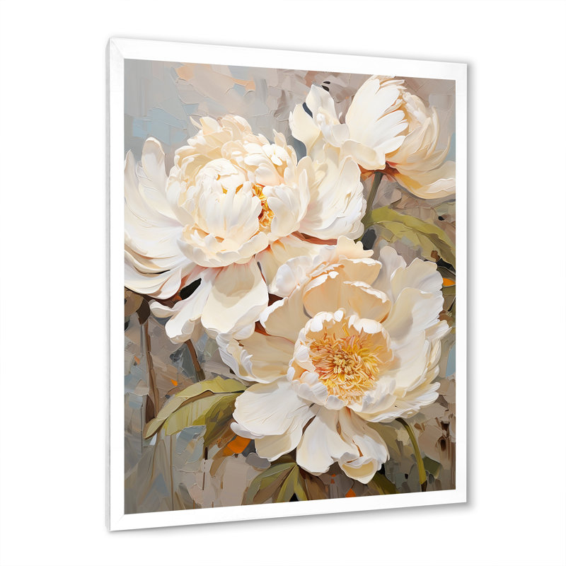 «Beige fragrant pivoine» sur toile, Cadre photo blanc, H 20 po x l 12 po x P 1 po