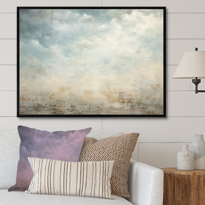 " Elegant Sky Whispers VI ", 24" H x 32" W x 1" D, Black Floater Framed