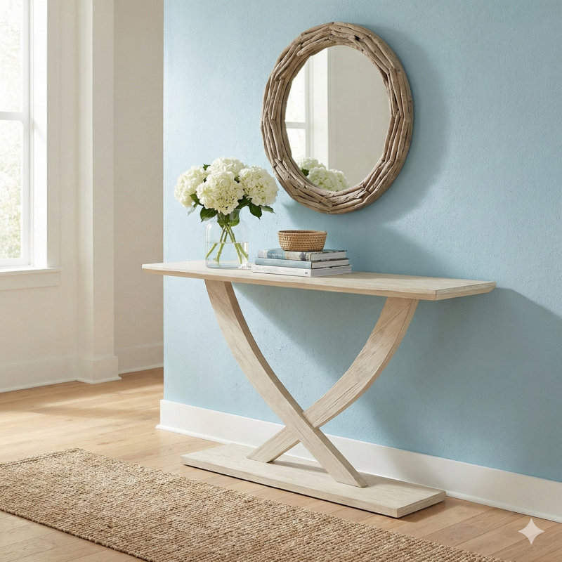 Lyndel 57.25'' Solid Wood Console Table, White Wash