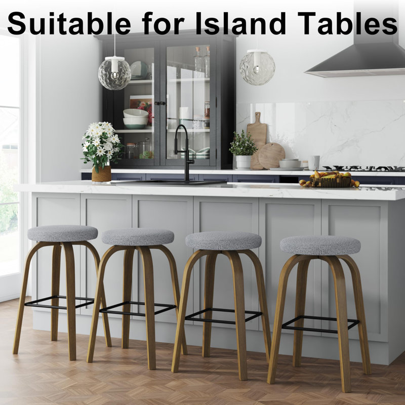 Ensemble de 2 tabourets pivotants, tabouret de bar de 30 po sans dossier, siège rembourré en tissu, pieds robustes en bois et repose-pieds en métal, tabourets insulaires modernes de style Mid-Century pour bars à domicile, restaurants, gris