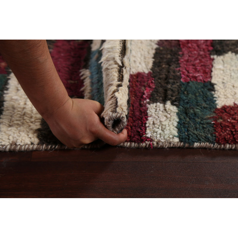 Tapis géométrique en laine marocain noué à la main 9 x 13