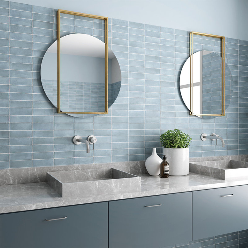 Carrelage mural en porcelaine Charm 2X6, Herbe bleue
