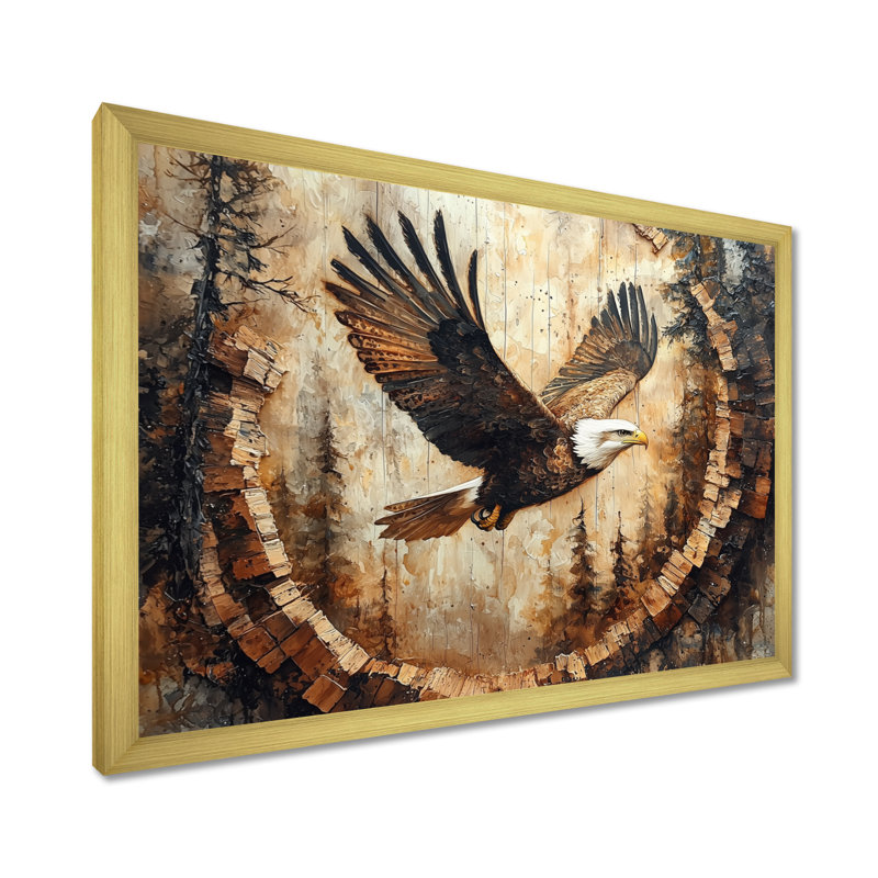 Gieri aigle dans une forêt, échos de la liberté I - aigle, art mural, H 12 po x l 20 po, Doré