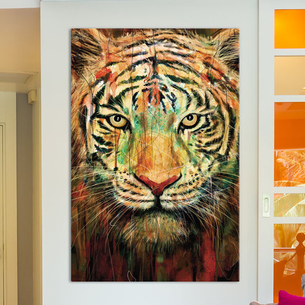 Tiger ii, impression sur toile tendue, H 26 po x l 18 po x P 1,5 po, Toile avec cadre noir, Pas de tapis