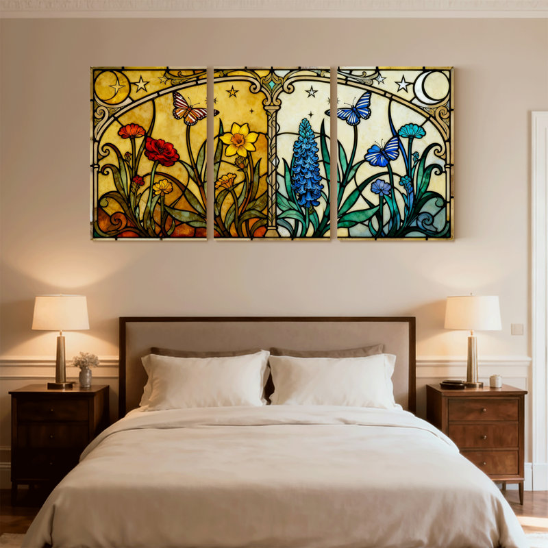Ensemble de 3 reproductions d'art mural sur toile en vitrail, H 18 po x l 36 po