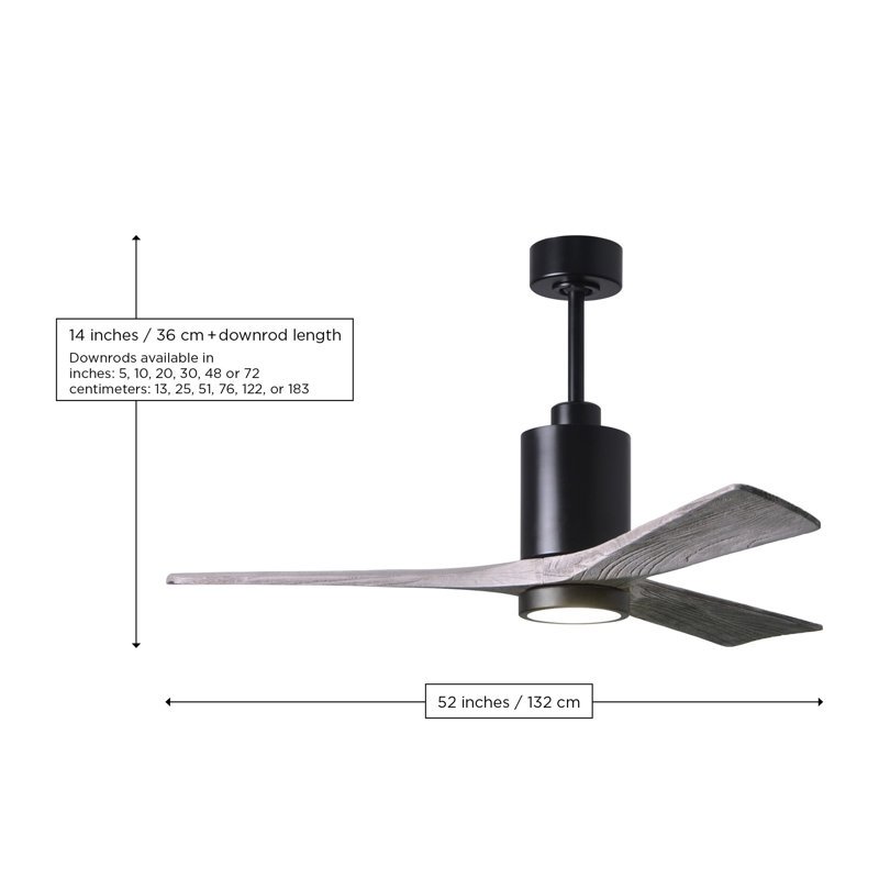 Patricia LED Downrod Ceiling Fan, Textured Bronze, Barn Wood, 52"