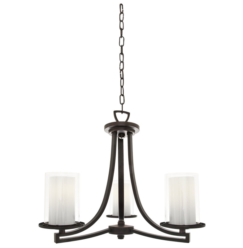 Lustre classique/traditionnel ombré 3 lumières Sontag, Semi opale, Chrome