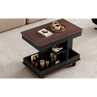 Side Table With 360° Rotating Top, Lift-top Feature, Lockable Swivel Wheels, Storage Space, Rounded Corners, Material Adjustable Smooth Gliding Shelf, Corners