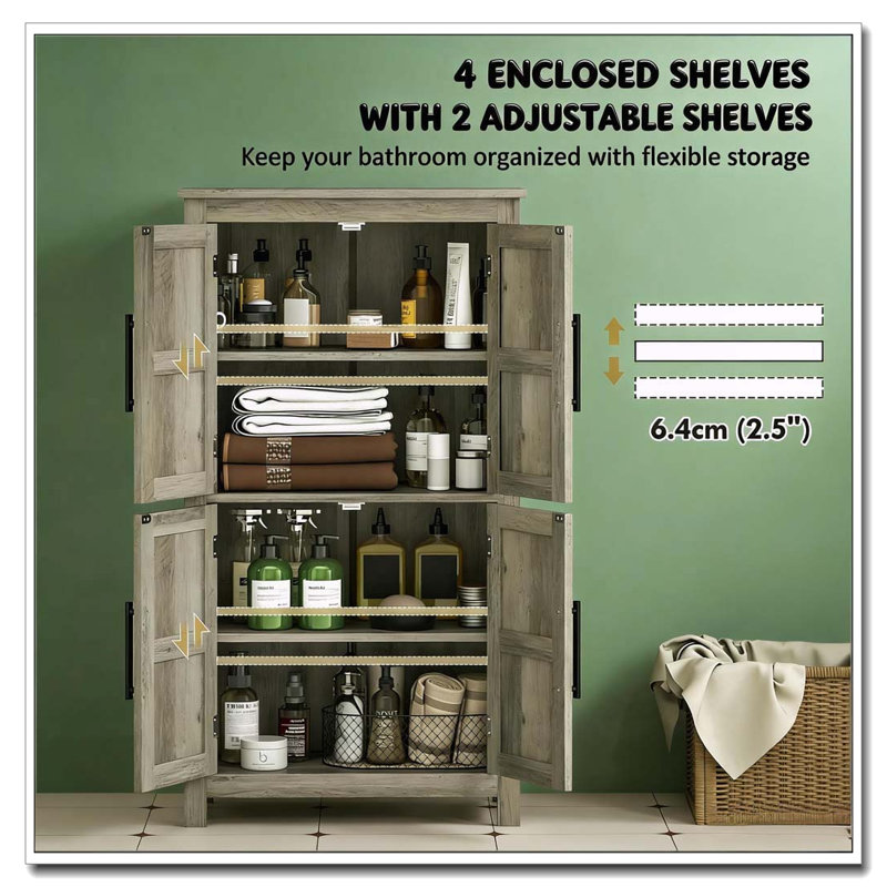 Meuble de salle de bain de style champêtre avec portes de grange et étagères réglables, Brown