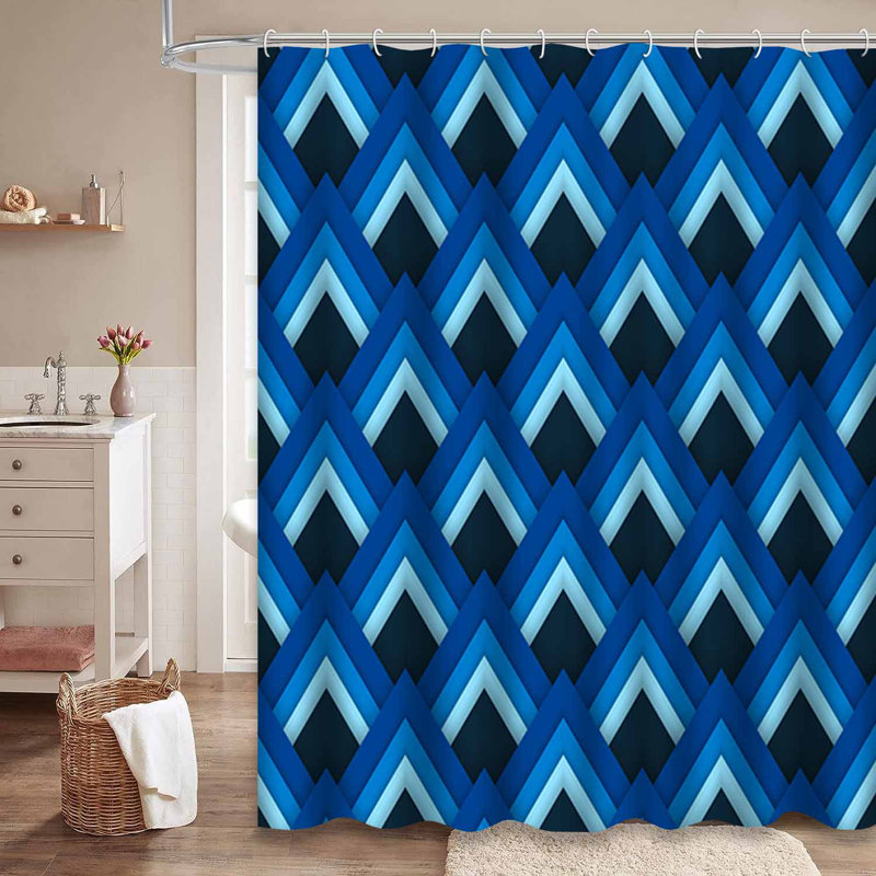 Rideau de douche à motif géométrique sans soudure avec 12 crochets, L 72 po x l 78 po