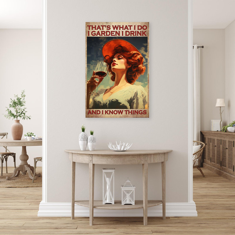«Woman I Garden I Drink Wine», impression sur toile, H 36 po x l 24 po x P 1,25 po