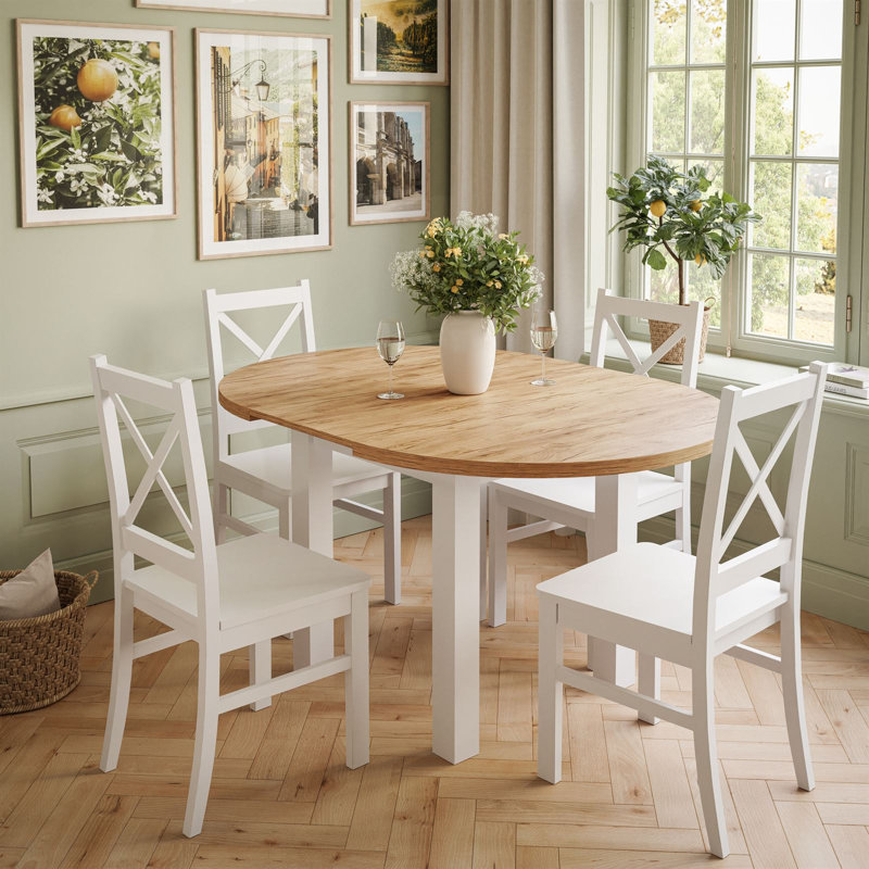 Dining Set, Extendable Dining Table, White;  White/ Golden Kraft Oak