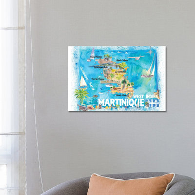 Martinique Antilles Illustrated Caribbean Map With Highlights Of West Indies Island Dream by Markus & Martina Bleichner - Wrapped Canvas Gallery-Wrapped Canvas Giclée