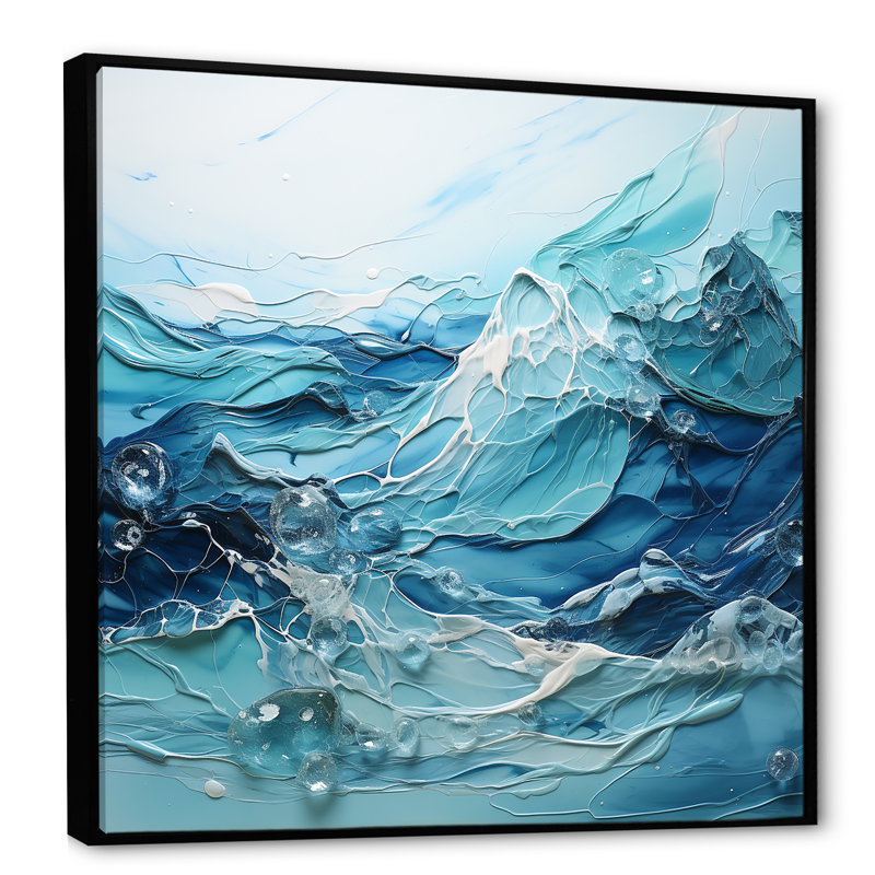 «Blue and White Glacier Charm I», reproduction sur toile, Cadre flottant noir, H 30 po x l 30 po x P 1 po