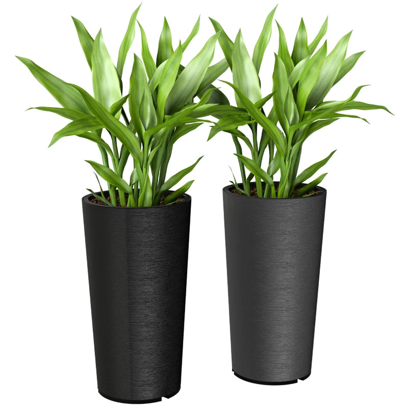 29 Inch Tall Planters for Outdoor Plants, Set of 2 Plastic Flower Pots with DIY Drainage Holes, Stackable Large Planters for Indoor Plants, Front Porch Decor, Black