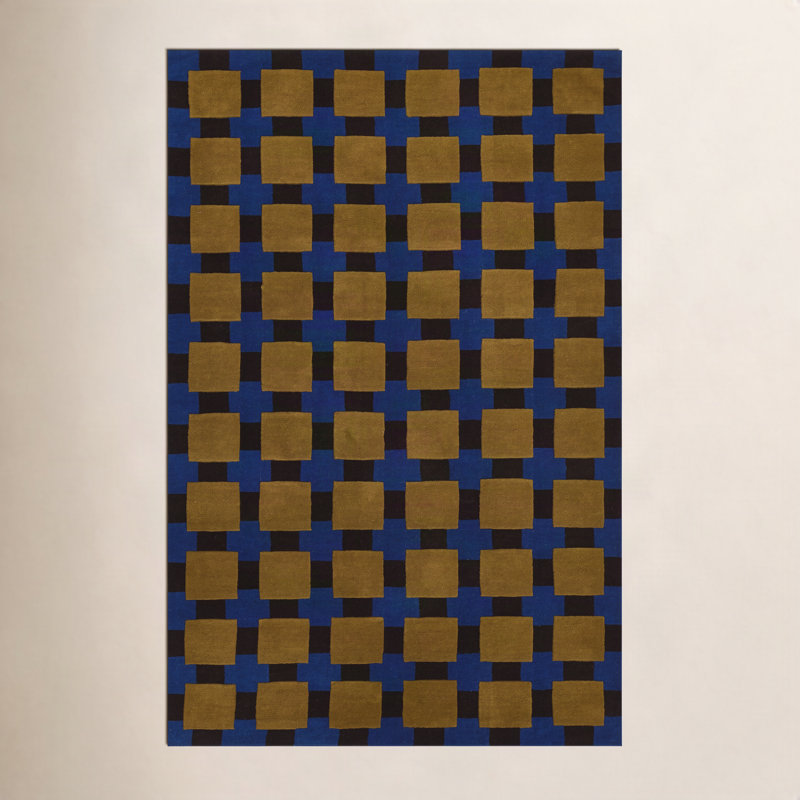  Bauhaus Hand Tufted Geometric Rug, Rectangle 5' x 8', Blue