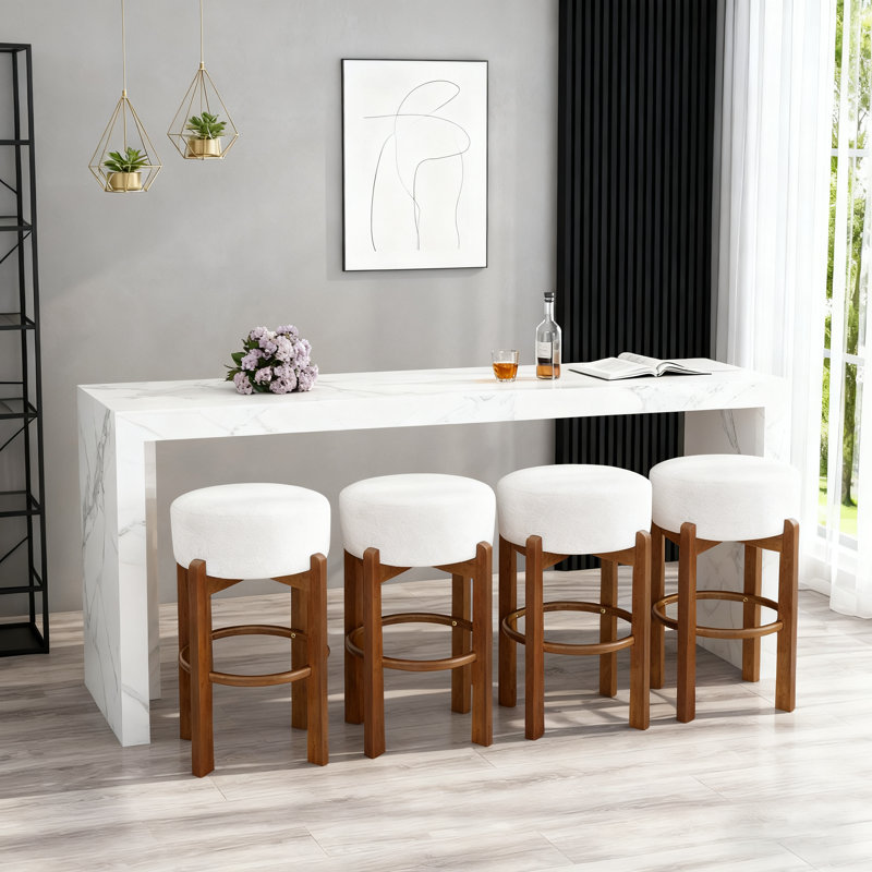 Tabouret de bar en bois massif Sekil, Blanc