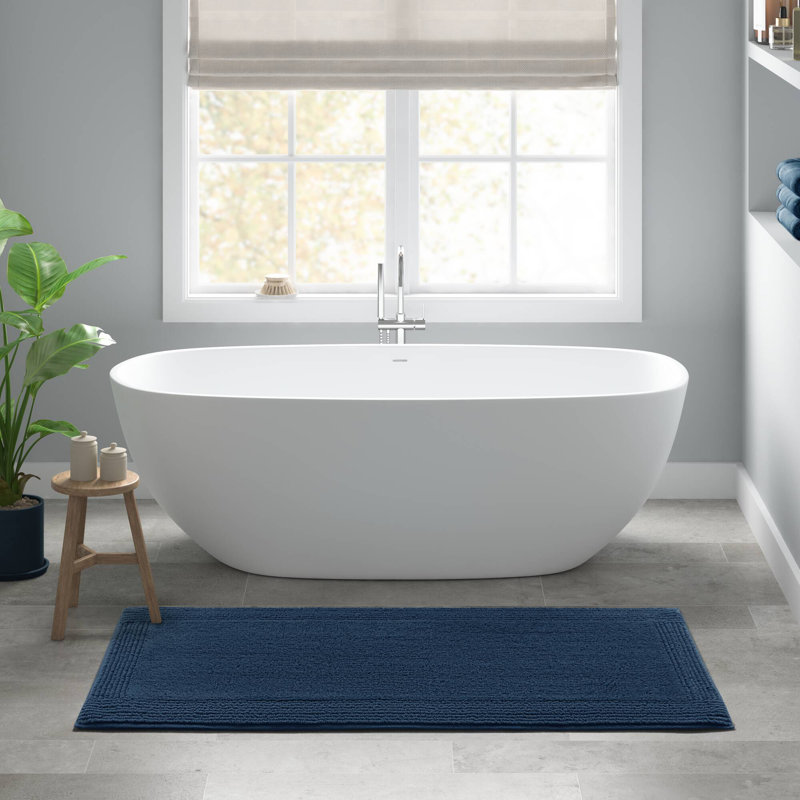 24X60 Inch Navy 100% Cotton Tufted Reversible Bath Rug (3000 GSM), Single- 60" L x 24" W
