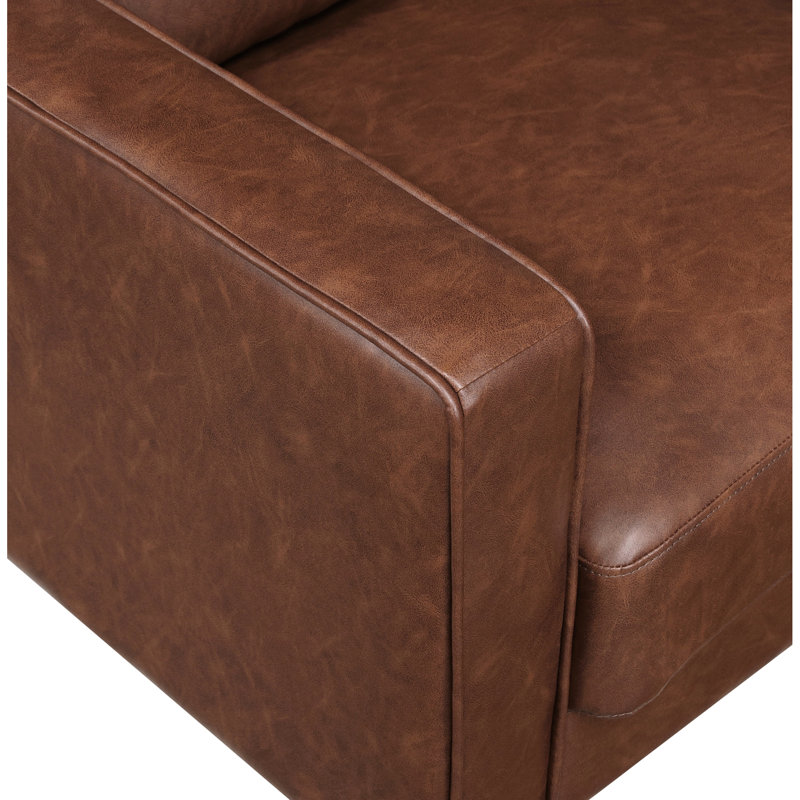Causeuse transitionnelle en similicuir chocolat avec accoudoirs et passepoil pour un décor rustique - Style Modern Living Espaces