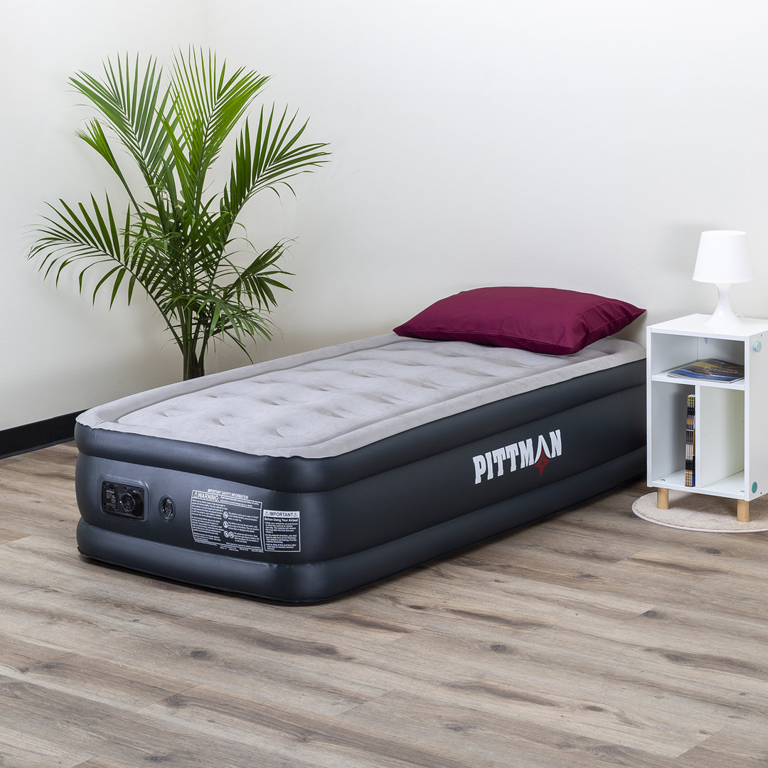 Pittman Outdoors PPI-TWIN18_BLK Twin Never Leak Comfort Coil Double High Air Mattress with Built-in Electric Pump Pittman Outdoors