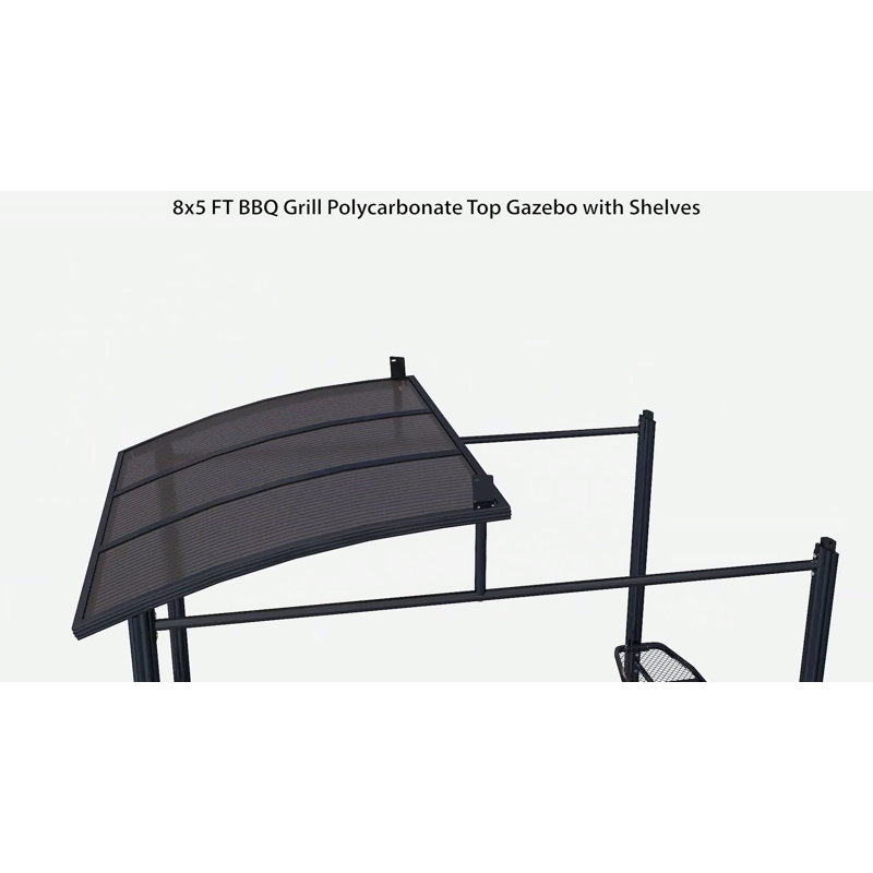 Eagle Peak 8x5 Black Steel Polycarbonate Grill Gazebo with Shelves
