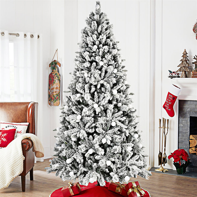 Arbre de Noël floqué avec support en métal, 7.5'