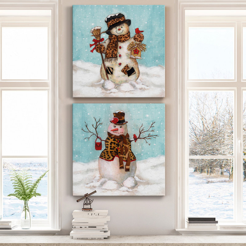 Bonhomme de neige - ensemble de 2 reproductions sur toiles tendues, H 10 po x l 10 po x P 1 po